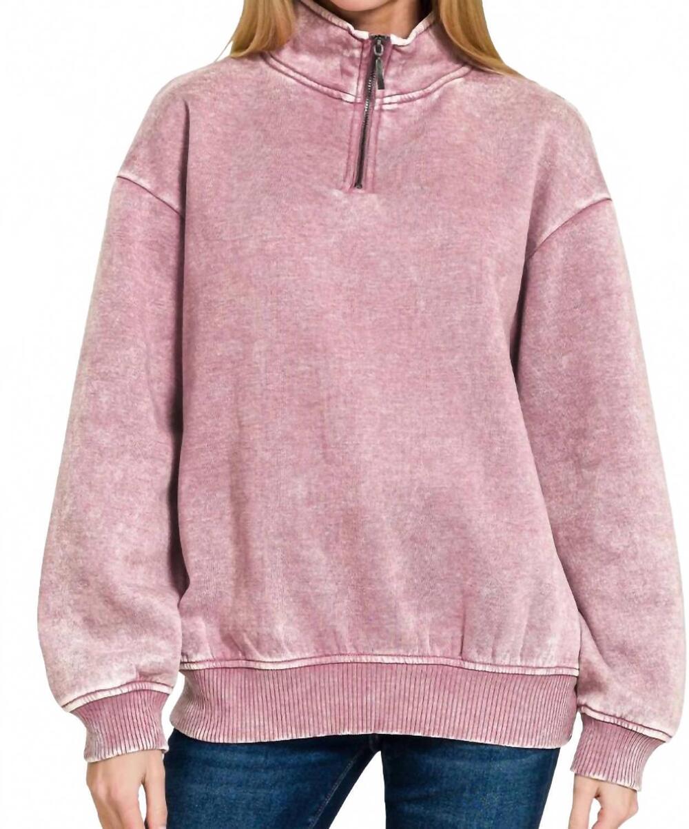 NEW ZENANA quarter zip sweatshirt in rose acid wash